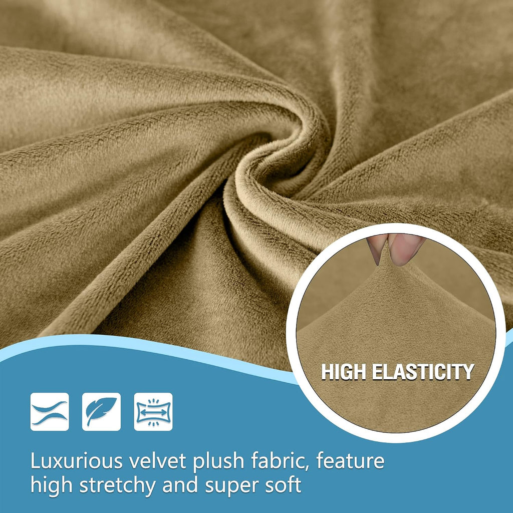 HDCAXKJ Corner Sectional Couch Covers Velvet Stretch L Shape Sofa Cover Soft Thick Sectional Slipcovers Set U Shaped Living Room Non Slip Magic Furniture Protector for Pet Dogs (Brown Khaki, X-Large)