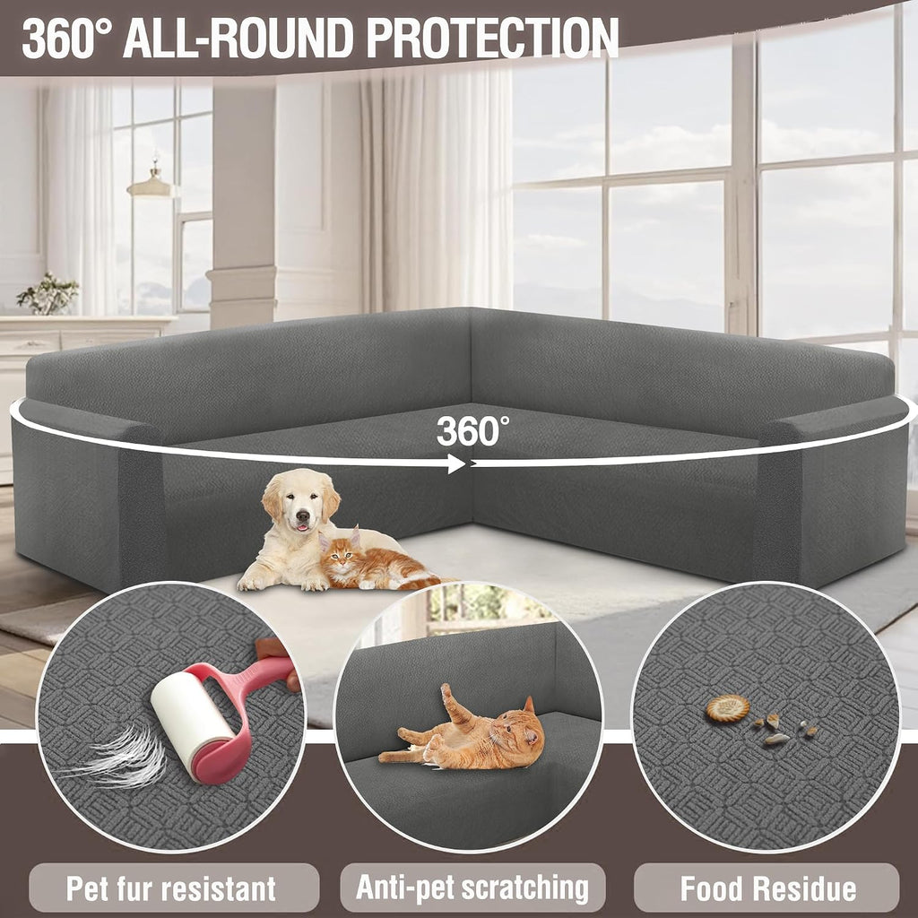 HDCAXKJ Sectional Couch Cover L Shape Stretch Sofa Covers Washable Jacquard Corner Couch Slipcover Non Slip Sectional Slip Cover U Shaped Furniture Protector for Pets Dogs (Dark Grey, X-Large)