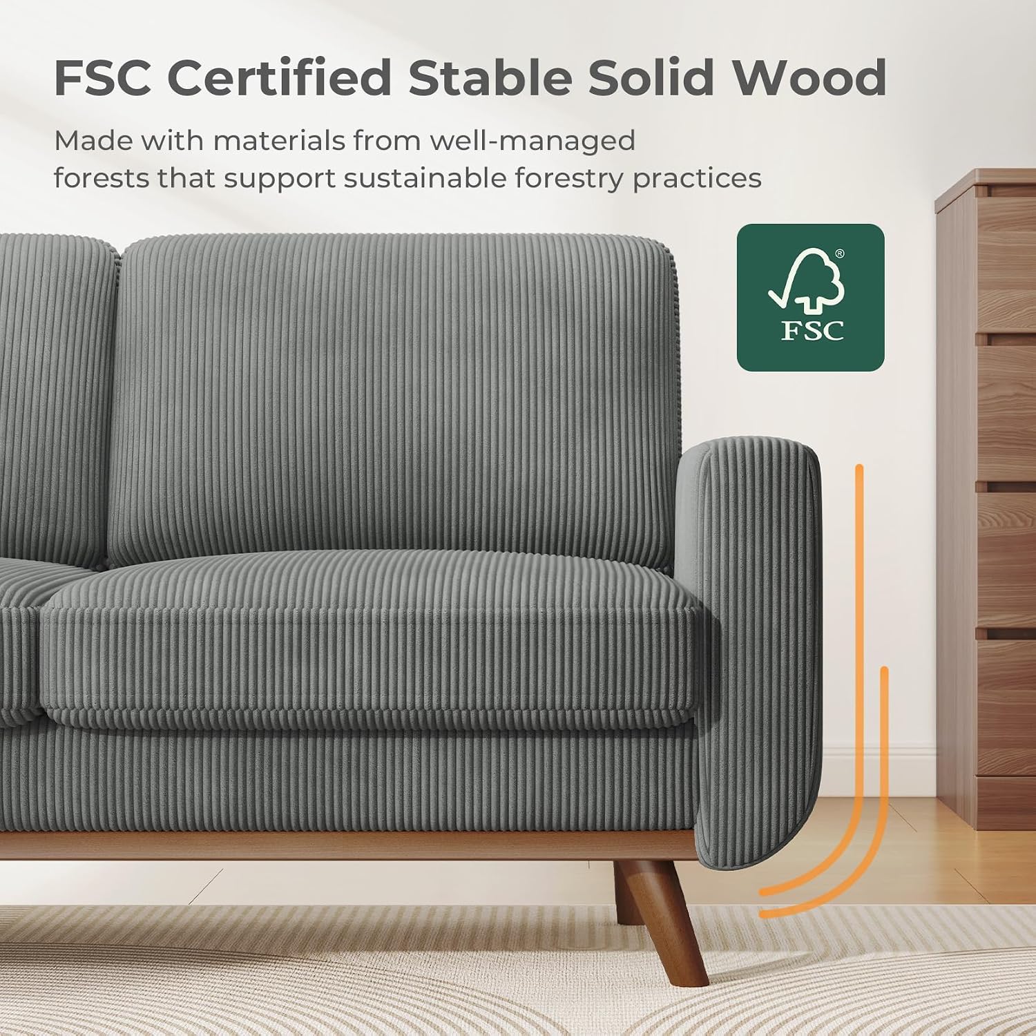 Vesgantti 68' Loveseat Sofa Dark Gray, Comfy Corduroy Couch with Spring Cushion and Solid Wood, Modern Extra Deep Seat for Bedroom, Living Room, Office