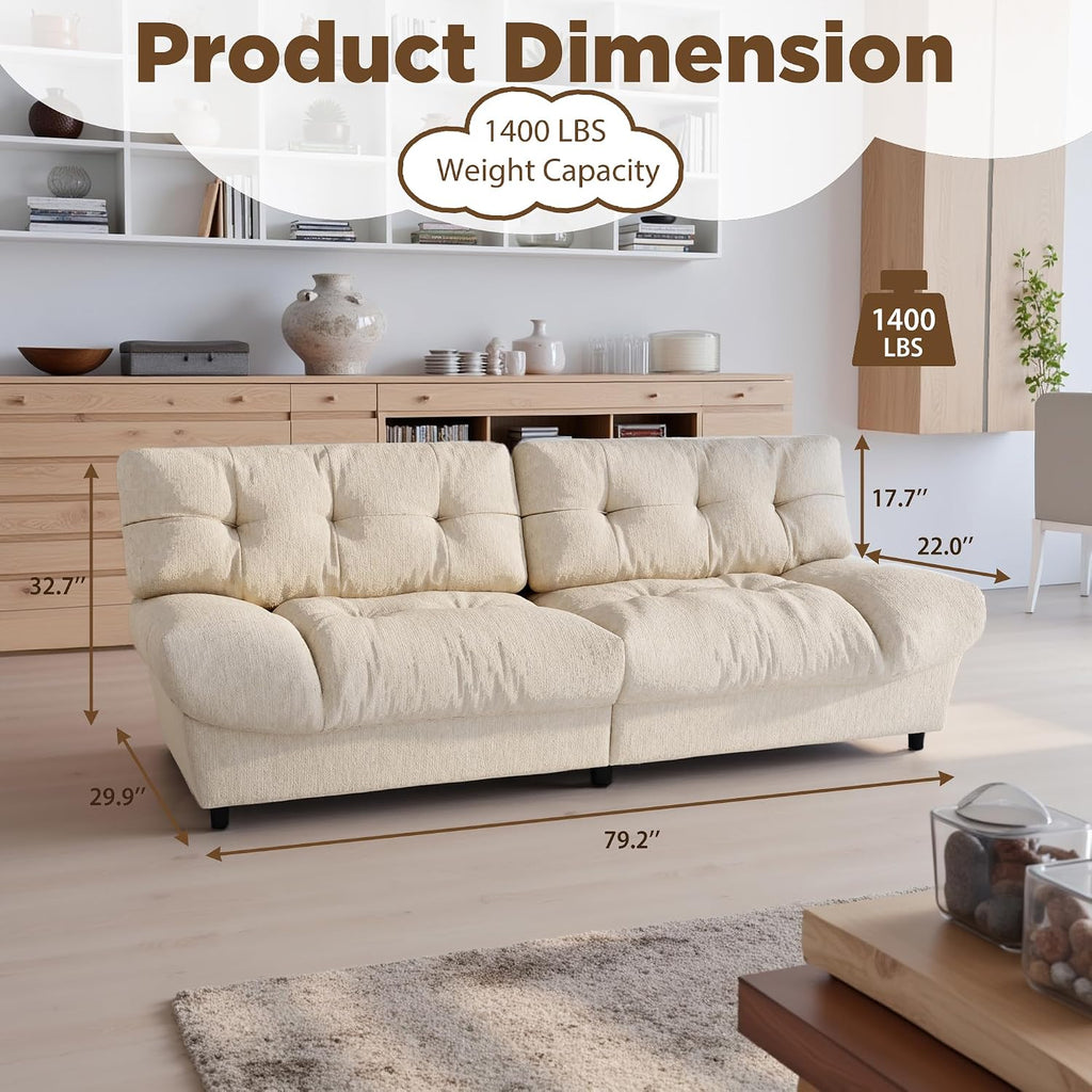 80' Cloud Couch, Chenille Cloud Sofa Overstuffed Love Seat Couches with Pillow Designed Armrest for Small Spaces, Deep Seat Two Seater Couch Loveseat Sofa, Beige White