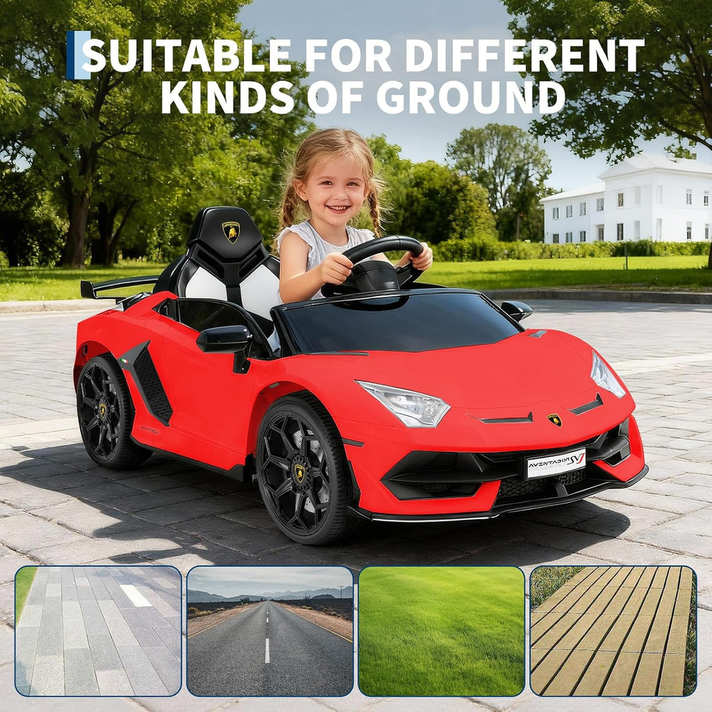 Garvee 12V Kids Electric Car with Remote Control, LED Lights & Sound System - Licensed Lamborghini Battery Powered Ride-On Toy for Boys & Girls