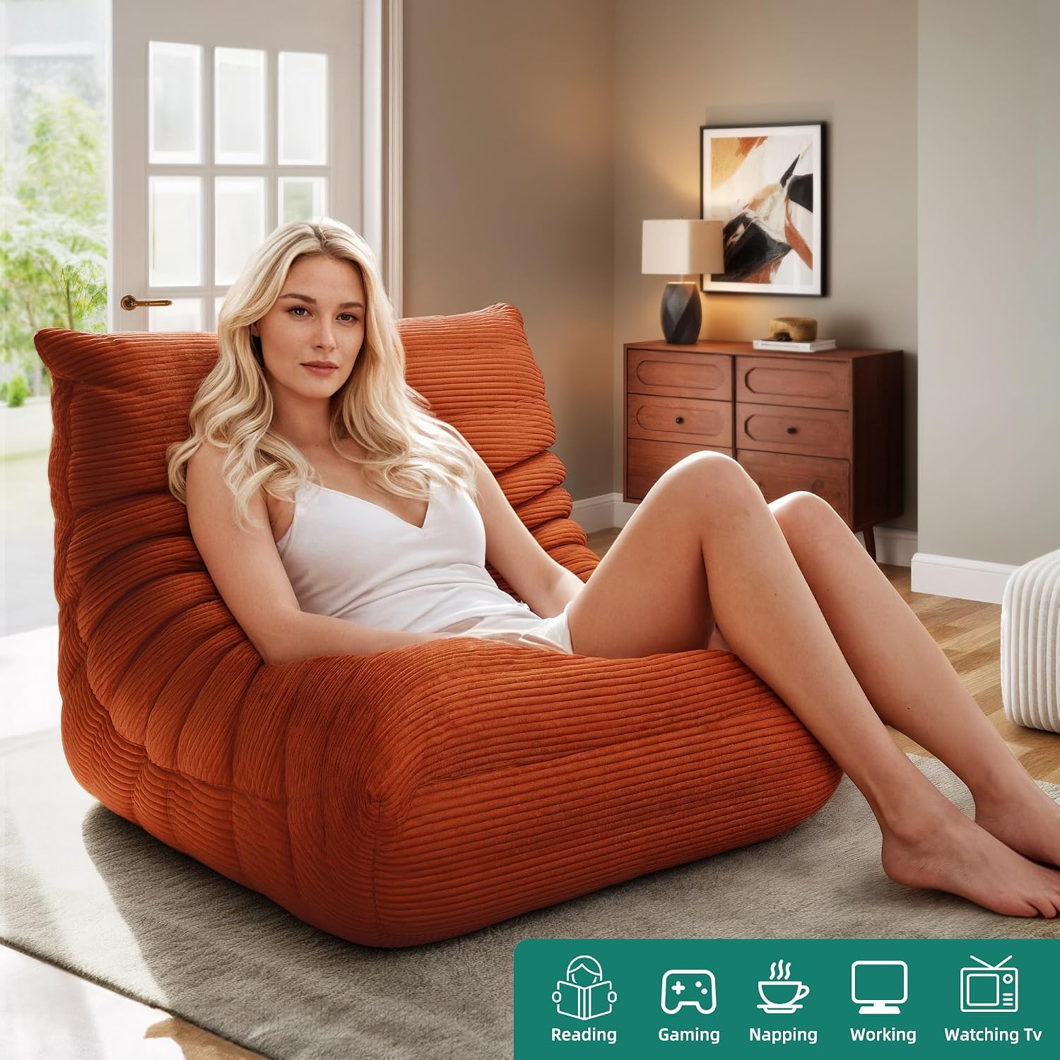 YITAHOME Bean Bag Chairs for Adults, Giant Lazy Floor Sofa with Memory Foam, Comfy Cordury Fireside Chair Beanbags for Living Room Apartment Dorm Office, Brown