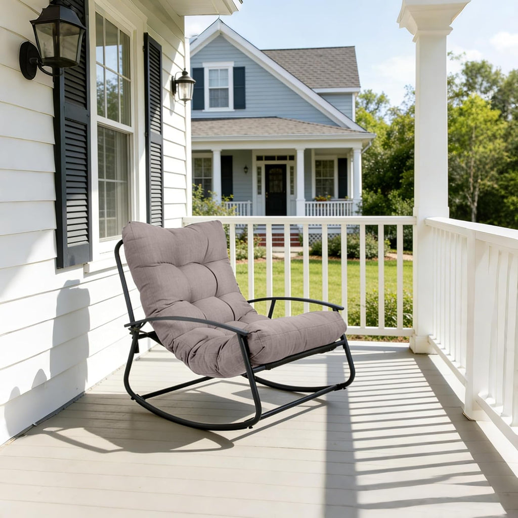 GLORY PATIO Cozy Papasan Rocking Chair with Thick Cushion, Indoor & Outdoor for Front Porch, Garden, Backyard (Rocking chiar, Light Gray)