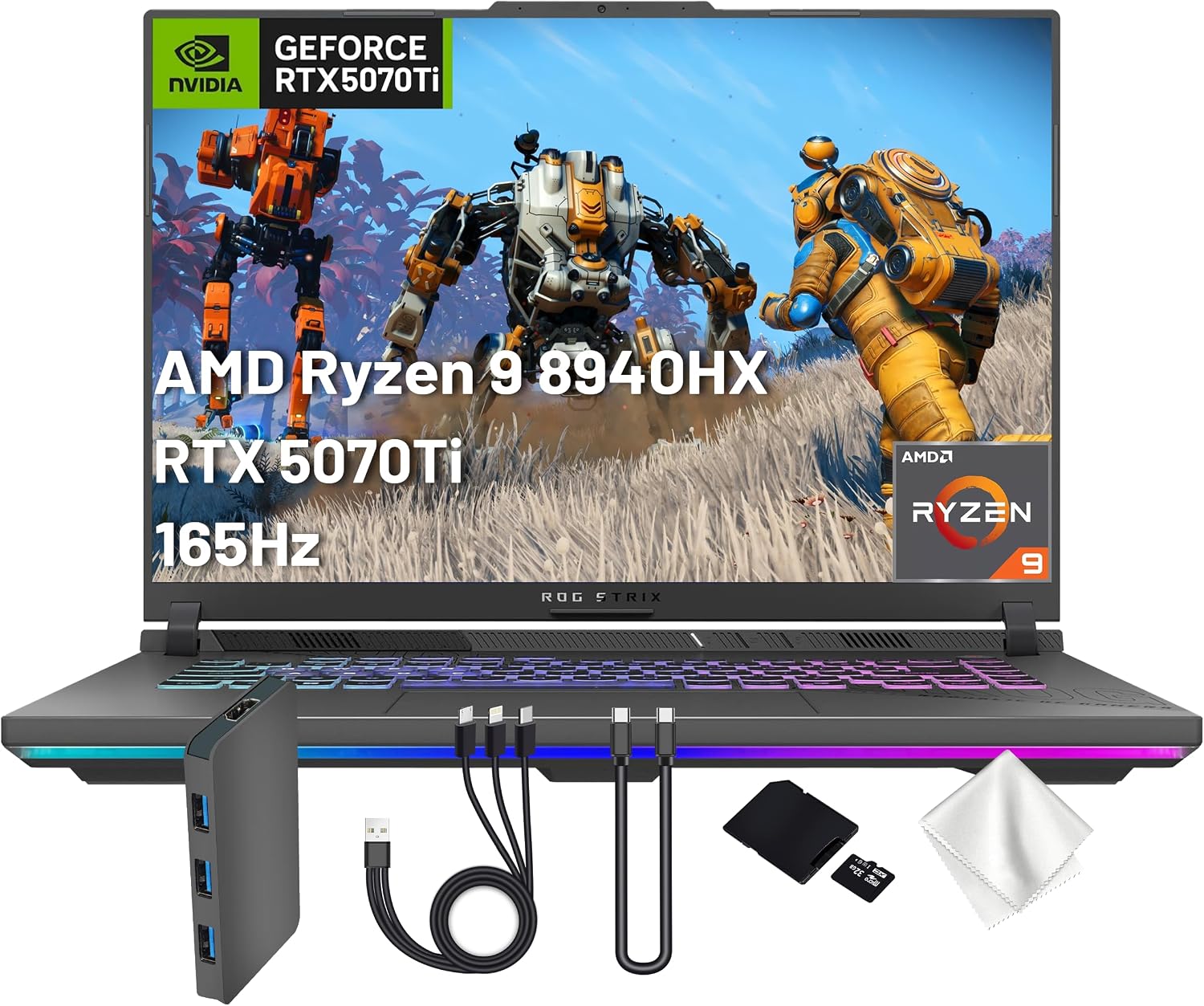 ASUS ROG Strix G16 16' WUXGA 165Hz Gaming Laptop, NVIDIA GeForce RTX 5070 Ti 12GB GDDR7, AMD Ryzen 9 8940HX, 16GB DDR5, 1TB SSD, Backlit Keyboard, Win 11 Pro, Gray, 1TB Docking Station Set