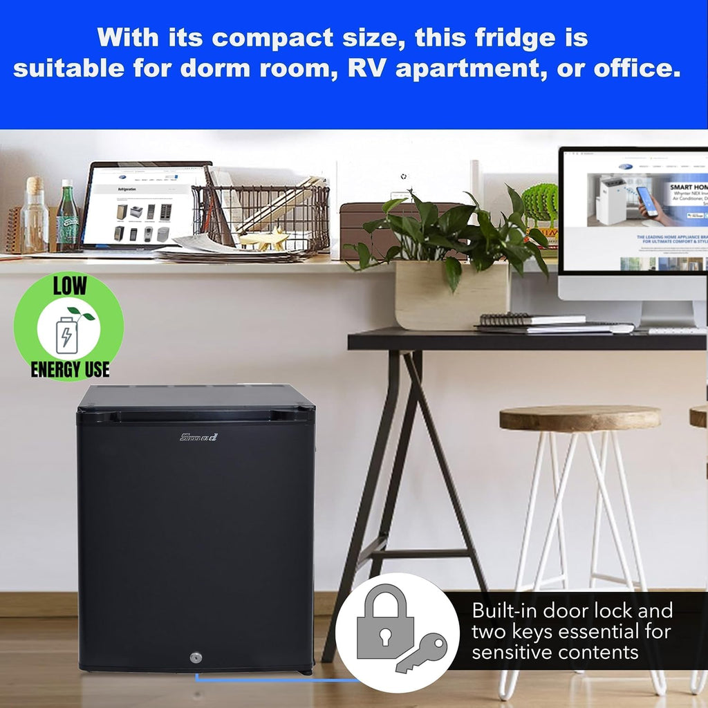 Smad Locking Mini Fridge 1.0 cu.ft, 12V RV Refrigerator 12V / 110V Super Quiet 12V Fridge Reversible Door Absorption Refrigerator for RV, Truck, Camping, Boat Use, Black