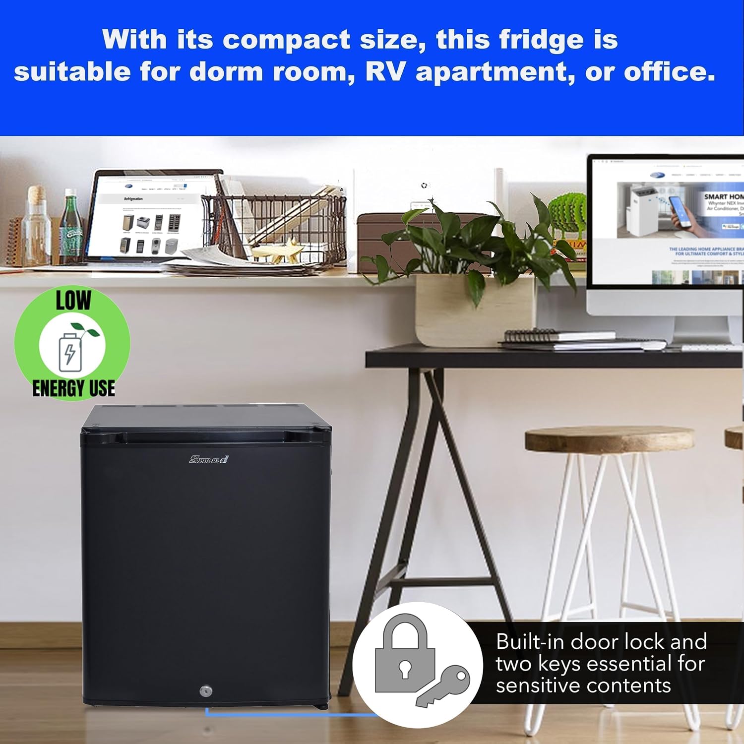 Smad Locking Mini Fridge 1.0 cu.ft, 12V RV Refrigerator 12V / 110V Super Quiet 12V Fridge Reversible Door Absorption Refrigerator for RV, Truck, Camping, Boat Use, Black
