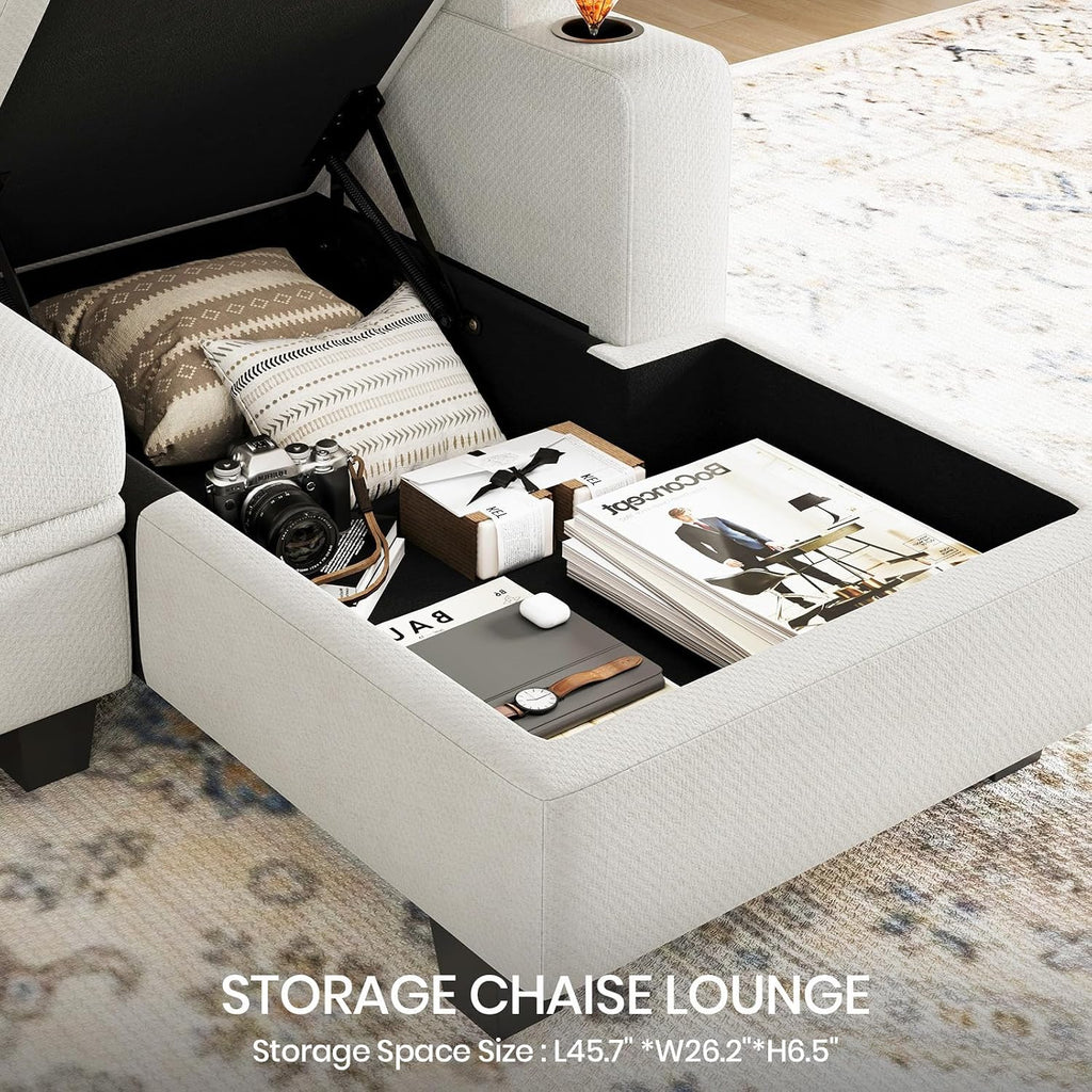 Belffin Sectional Storage Chaise Module for Modular Sectionals. Right-Facing Chaise. Beige.