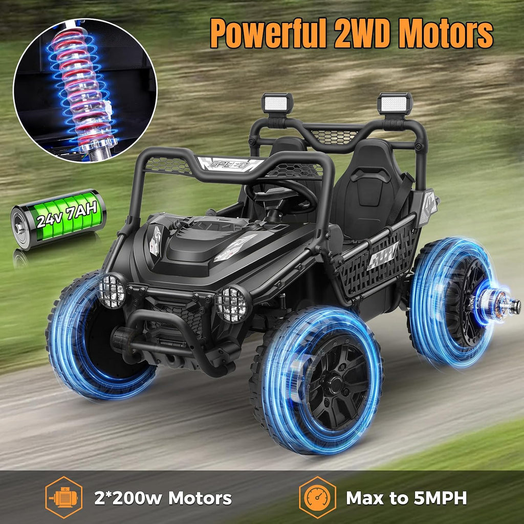 Hikole 24V Ride on Toy Car for Big Kids 4-8, XL Kids UTV 2 Seater with Remote Control, 22' Spacious Seat, MP3 & USB, 3 Speed, Storage, Electric Power Wheels for Boys Girls, Black