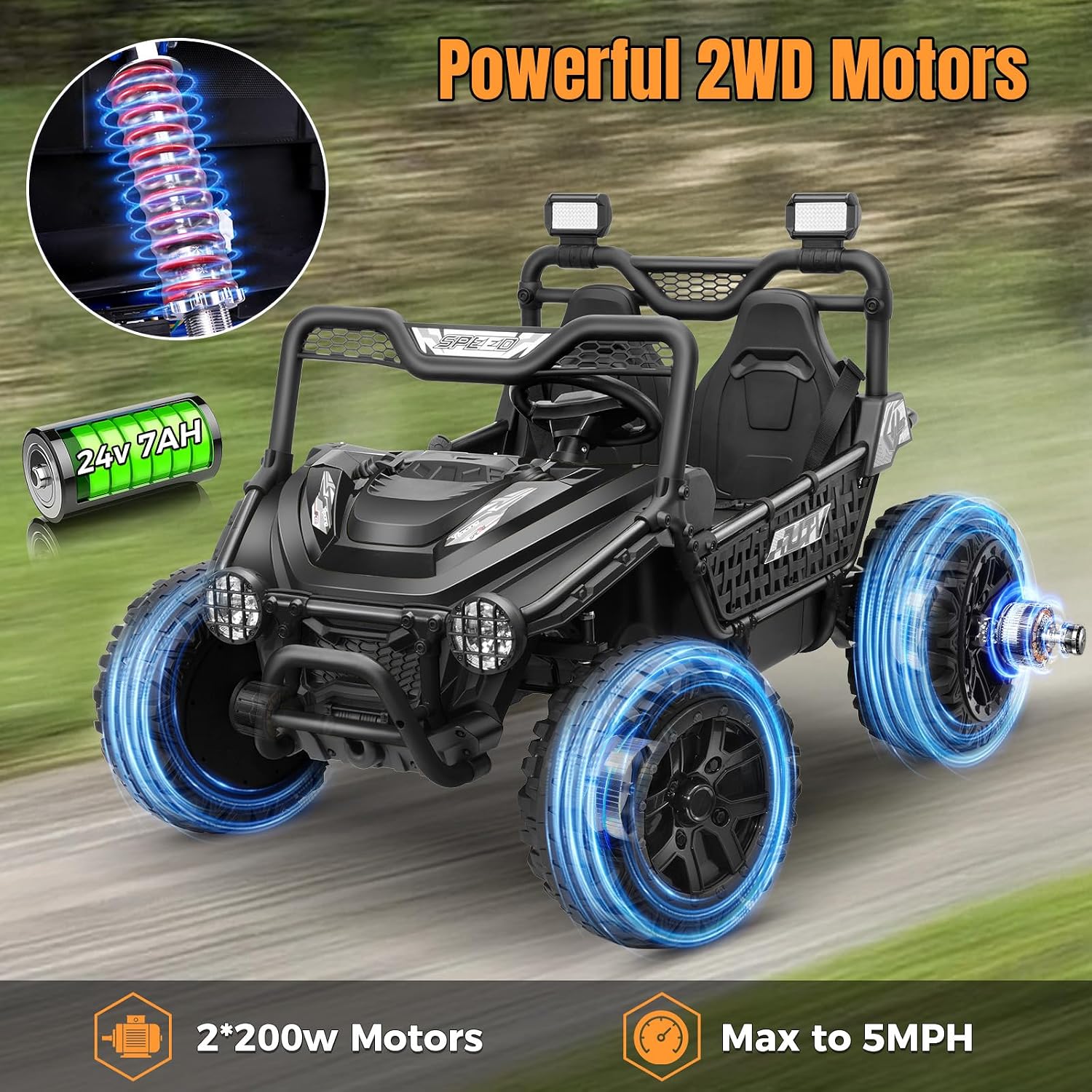 Hikole 24V Ride on Toy Car for Big Kids 4-8, XL Kids UTV 2 Seater with Remote Control, 22' Spacious Seat, MP3 & USB, 3 Speed, Storage, Electric Power Wheels for Boys Girls, Black