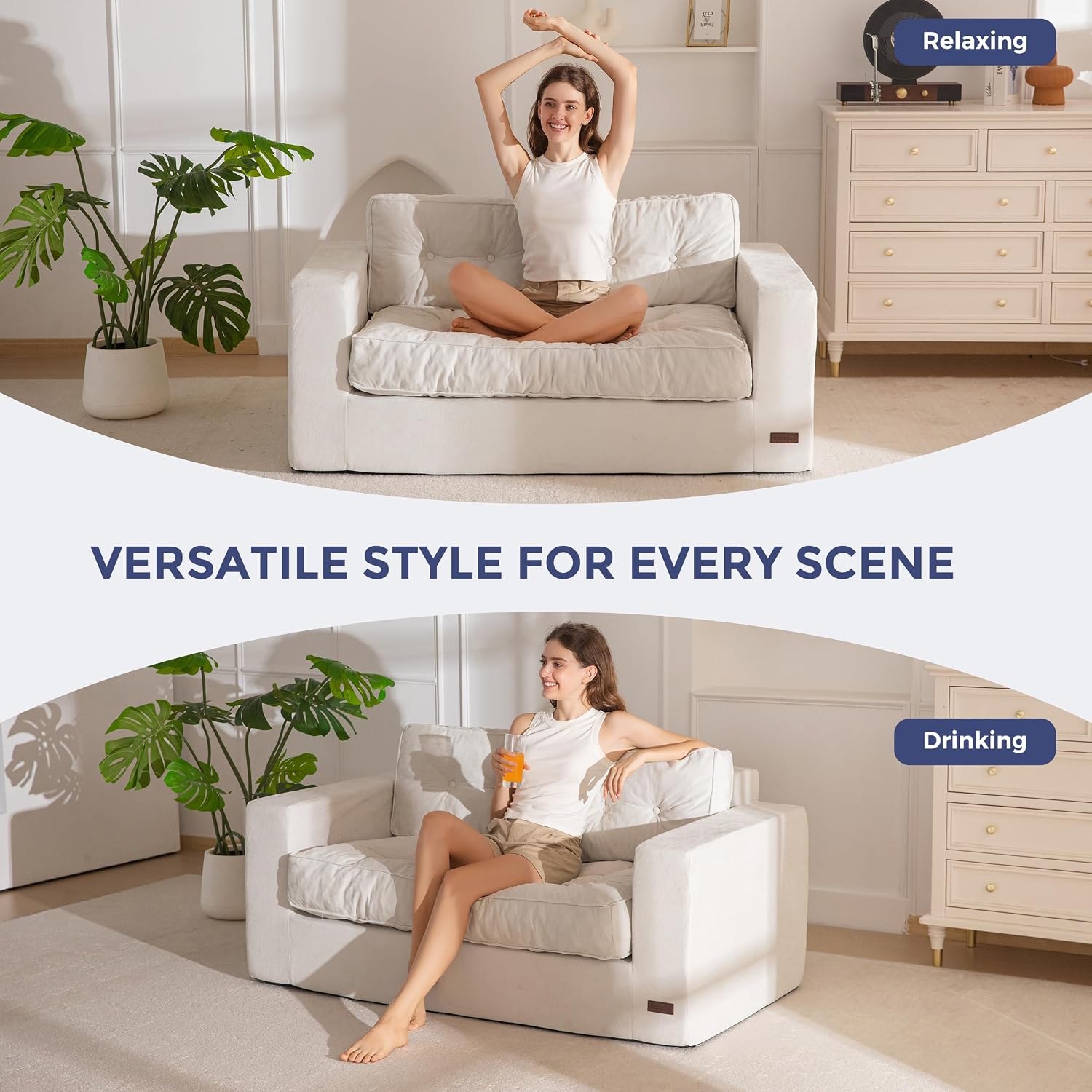 MAXYOYO Boneless Sofa Couch, 59' Loveseat Sofa for Small Space, Tufted Floor Couch Bean Bag Chair for Living Room Bedroom Apartment, Sofa in a Box, No Assembly Needed, Grey