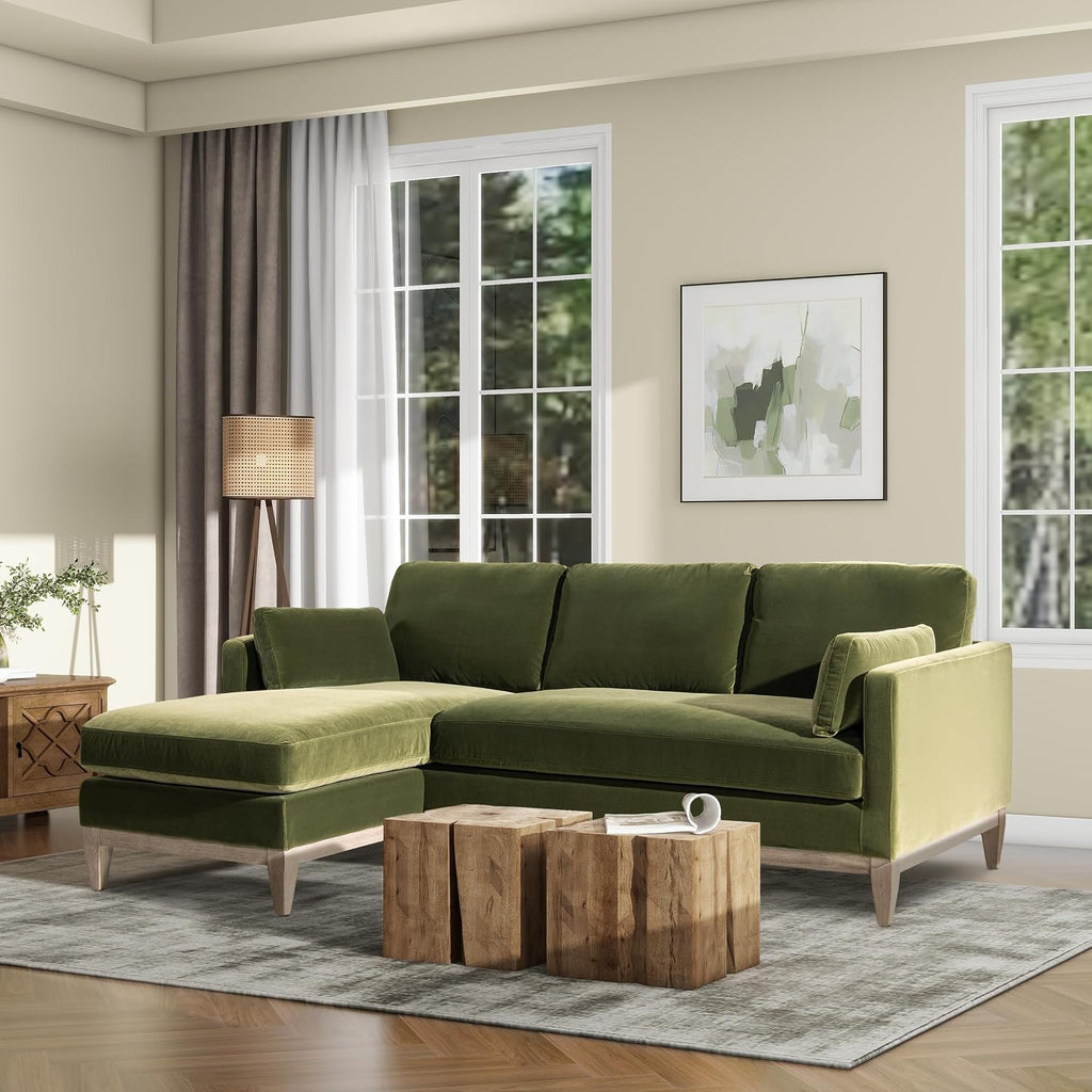 Jennifer Taylor Home Knox 89' Modern Farmhouse Reversible Chaise Sectional Sofa, Olive Green Performance Velvet