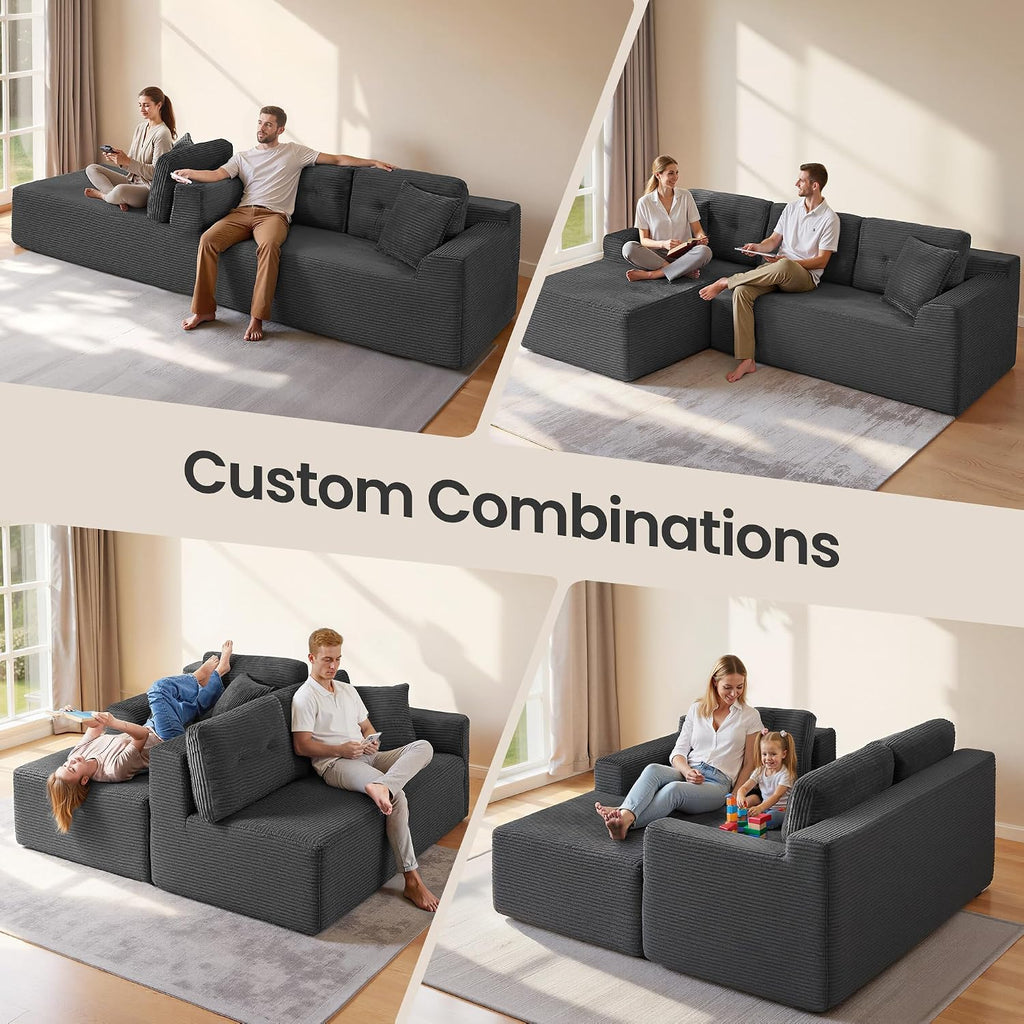VASAGLE Boneless Couch, Modern Cloud Couch with Deep Seat, Corduroy Sofa for Living Room, Bedroom, Modular Sectional Sofa with Left-Facing Chaise, 108.3 Inches, Slate Gray ULCS181GN01