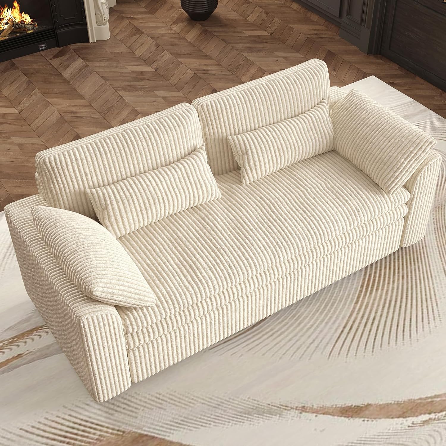 Belffin Large Modular Sectional Sofa with Deep Chaise Modular Sectional Loveseat Sofa with 9' Soft Dual-Layer 2 Seater Sofa Couch Corduroy Beige