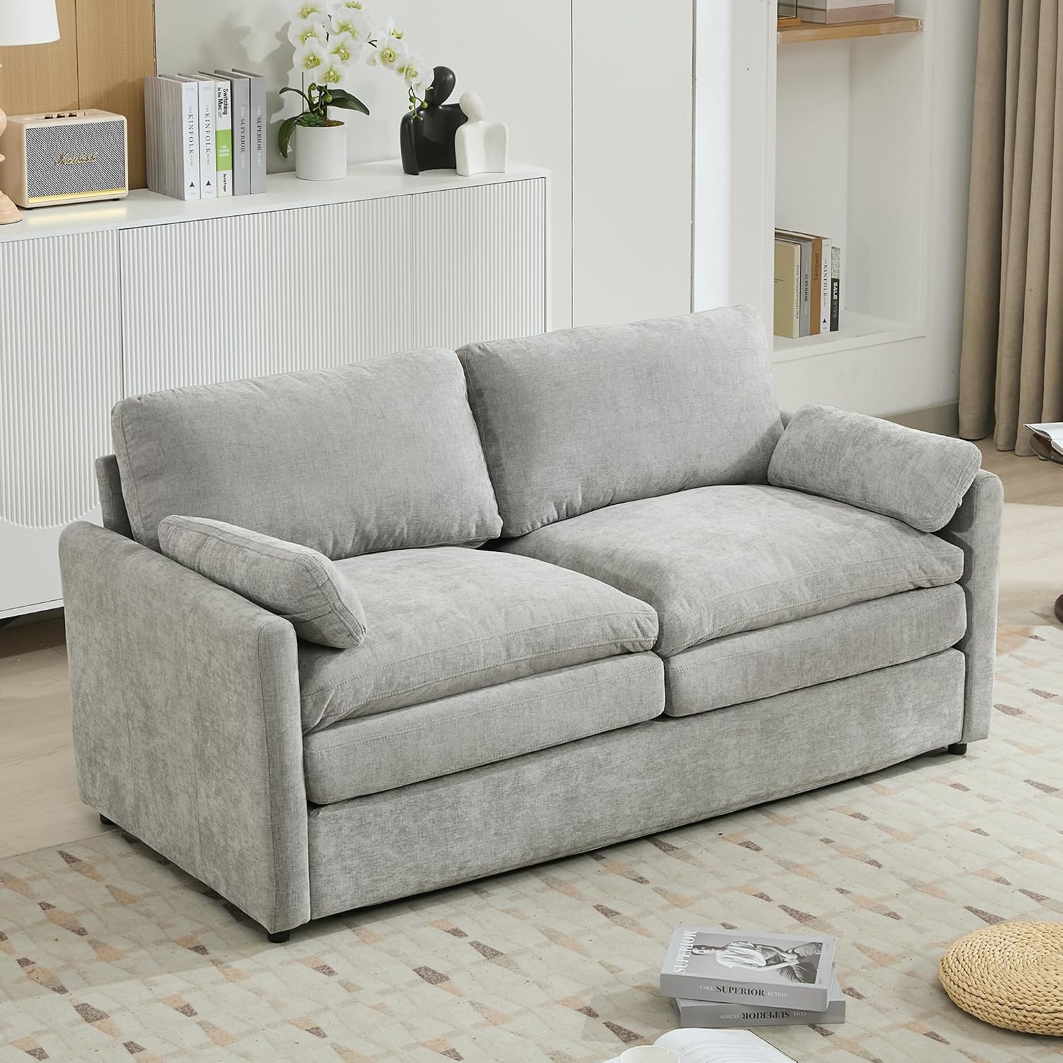 Harper & Bright Designs Chenille Fabric Upholstered Sofa, Oversized Comfy Cloud Loveseat Sofa Couch, Double Plush Cushion for Living Room