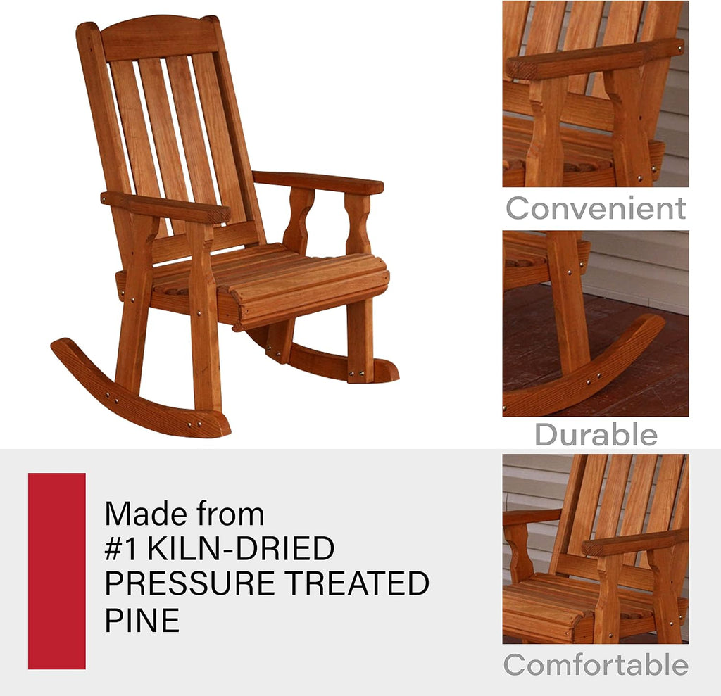 Amish Heavy Duty 600 Lb Mission Pressure Treated Rocking Chair (Cedar Stain)