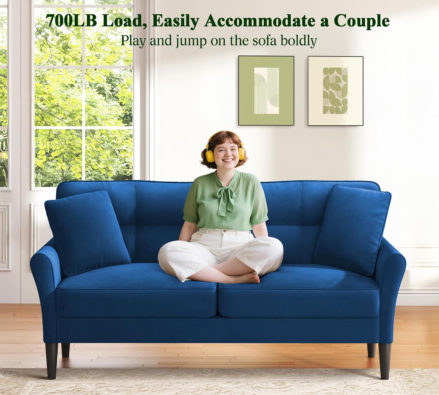 Loveseat Sofa, 69' Love Seat Couches, Comfy Velvet Small Couches for Small Spaces with 2 Pillows, Tool-Free Setup Sofas & Couches, 700lb Load Sofas for Living Room, Mini Couch for Bedroom, Blue Couch