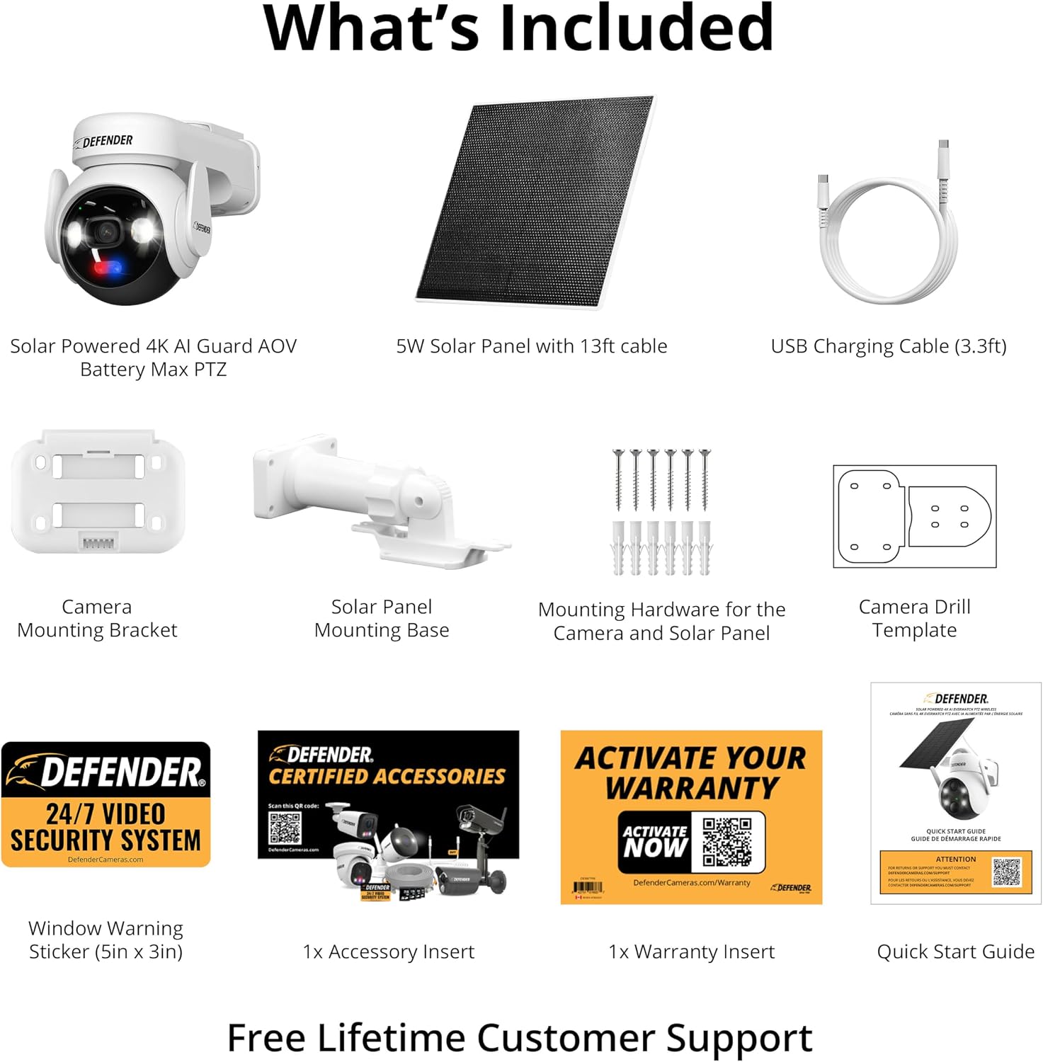 Defender Solar 4K Security Cameras Wireless Outdoor, 360° PTZ, AI Human Detection, Color Night Vision, Battery Max with 5W Solar Panel, Weatherproof Home Surveillance - AOV AI Guard Ultra-Charge