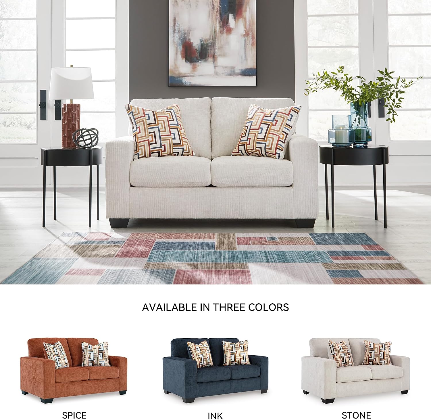 Signature Design by Ashley Aviemore Coastal Loveseat with 2 Accent Pillows, Beige