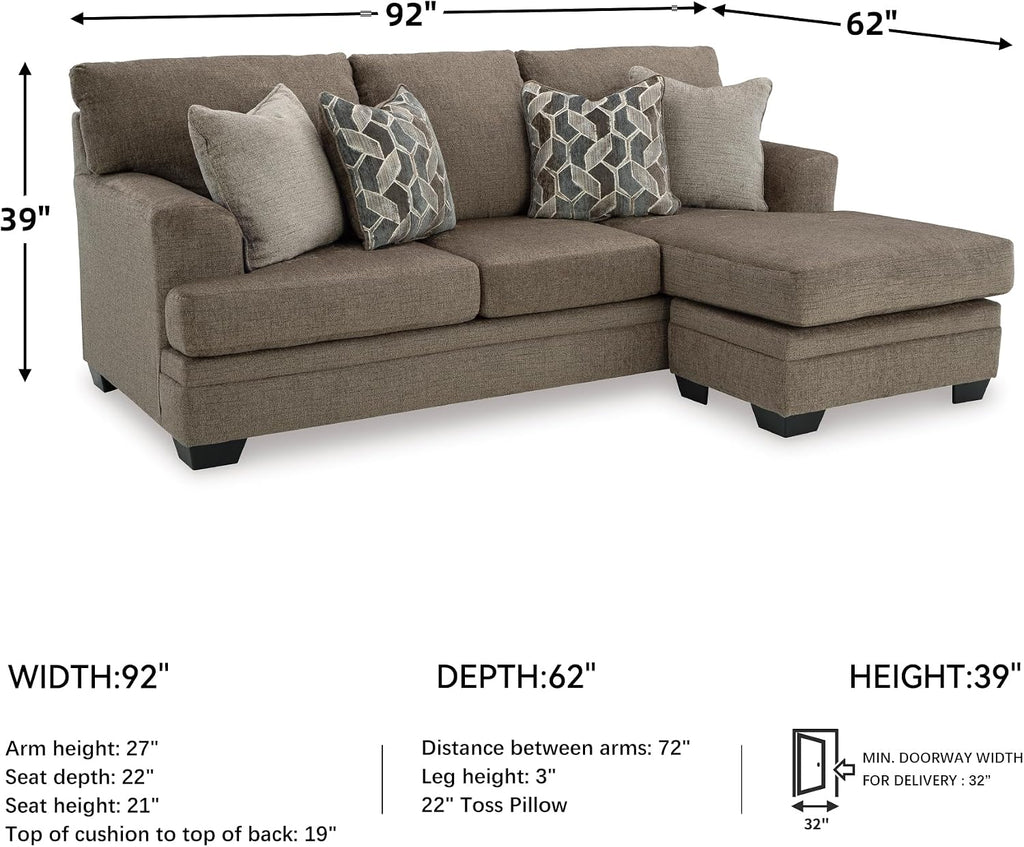 Signature Design by Ashley Stonemeade Casual Right-Arm Facing Sofa Chaise with 4 Toss Pillows, Dark Brown