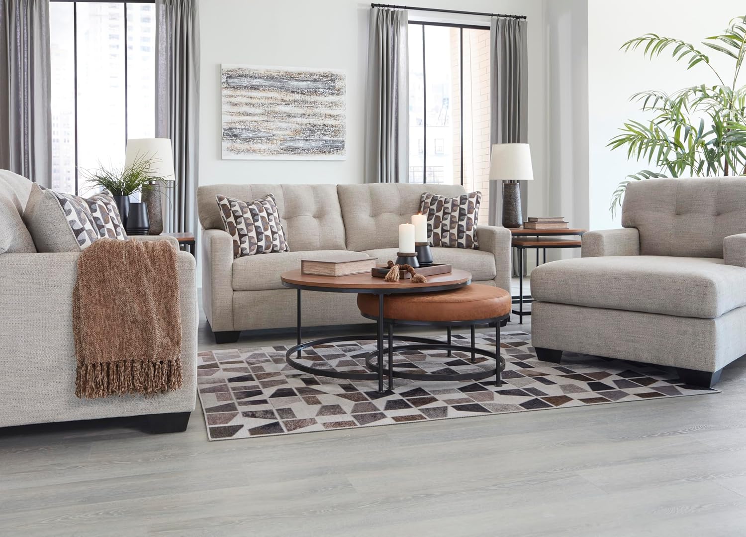 Signature Design by Ashley Mahoney Contemporary Tufted Sofa, Beige