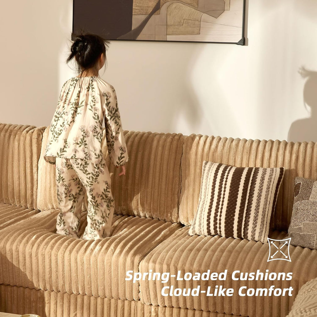 Cloud Couch 139' U-Shaped Couch(Not Boneless), Oversized 7-Seater Modular Couch, Queen Sofa with Corduroy Upholstery, Deep Seats, Pocket Spring Cushions for Living Room, Left Facing Chaise, Camel