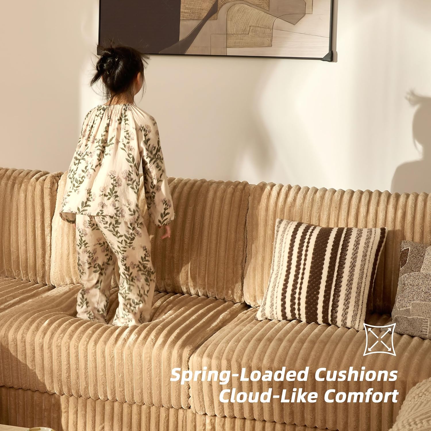 Cloud Couch 139' U-Shaped Couch(Not Boneless), Oversized 7-Seater Modular Couch, Queen Sofa with Corduroy Upholstery, Deep Seats, Pocket Spring Cushions for Living Room, Left Facing Chaise, Camel