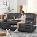 Yolsali 3-Seater Recliner Sofa, Manual Reclining Couch with Multi-Functional Middle Seat, Reclining Sofa for Living Room with Hidden Storage Space, Cup Holders, and Removable Console - Velvet Grey