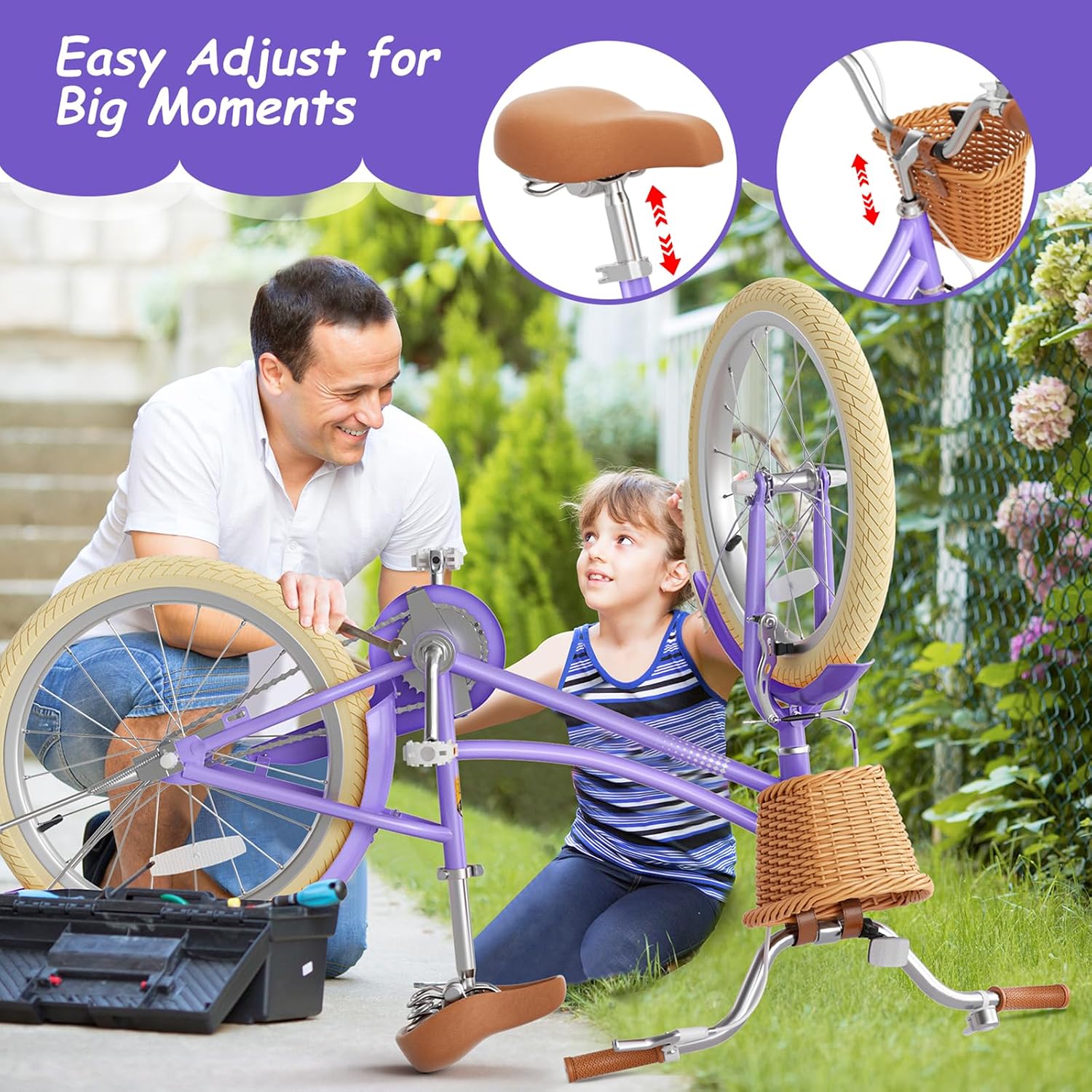 Glaf Toddler Bike 12 14 16 20 Inch Girls Bike with Training Wheels Kids Bike for 2-12 Year Old with Doll Seat & Basket