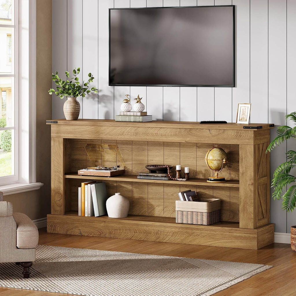 Tribesigns 63-Inch Long Console Table for Entryway, Narrow Long Entry Table with Shelves for Living Room, Farmhouse Sofa Console Behind Couch, for Foyer, Hallway, Brown