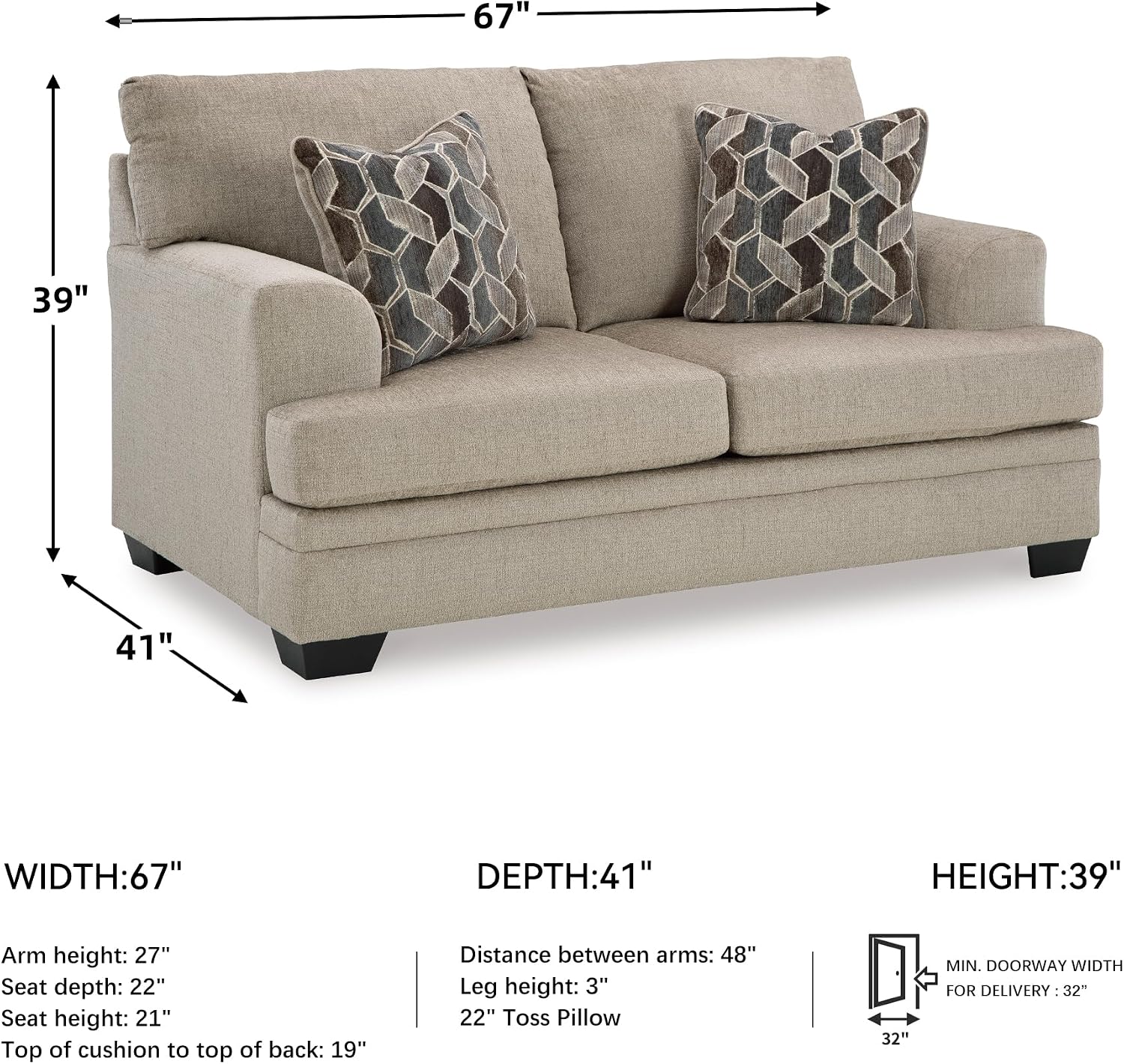 Signature Design by Ashley Stonemeade Casual Loveseat with 2 Toss Pillows, Light Brown