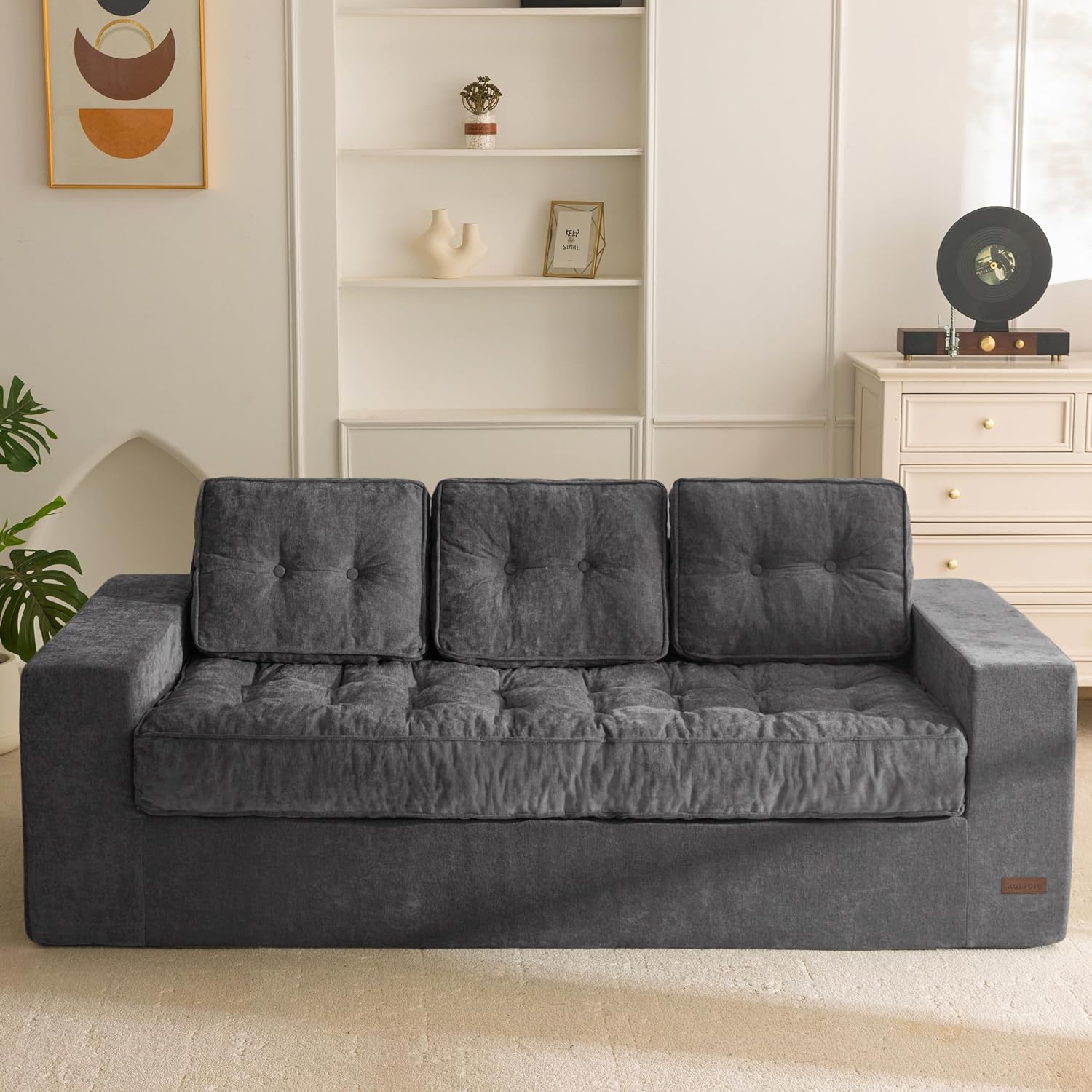 MAXYOYO Boneless Sofa Couch, 75' Oversized Loveseat Sofa, Tufted Floor Couch Bean Bag Chair for Living Room Bedroom Apartment, Sofa in a Box, No Assembly Needed, Dark Grey