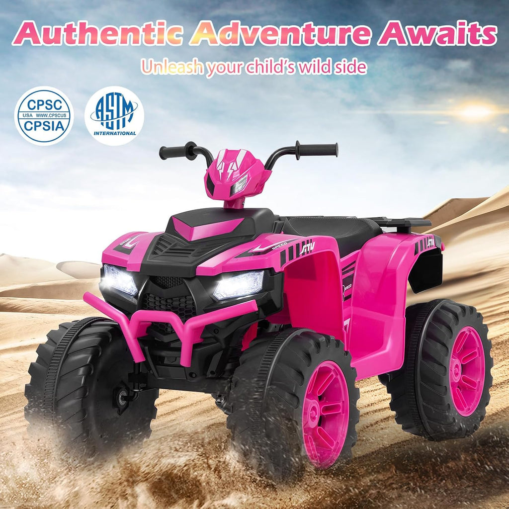 Costzon Kids ATV, 24V Four Wheeler Quad Ride on Car w/Forward/Backward, 2 Speeds, Wireless Connection, Music, Radio, LED Lights, Electric Vehicle Toddler 4 Wheeler for Kids, Boys & Girls 3-8 (Pink)