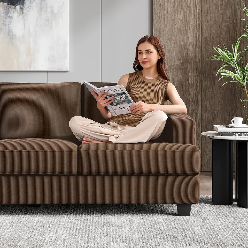 COPIAE 89 Inch Sofa with Extra Deep Seats Oversize, 3 Seater Sofa for Living Room, Modern Couch and Sofa, Comfy Armrests and Seats and Backrests, Easy Installation, Corduroy Fabric Brown