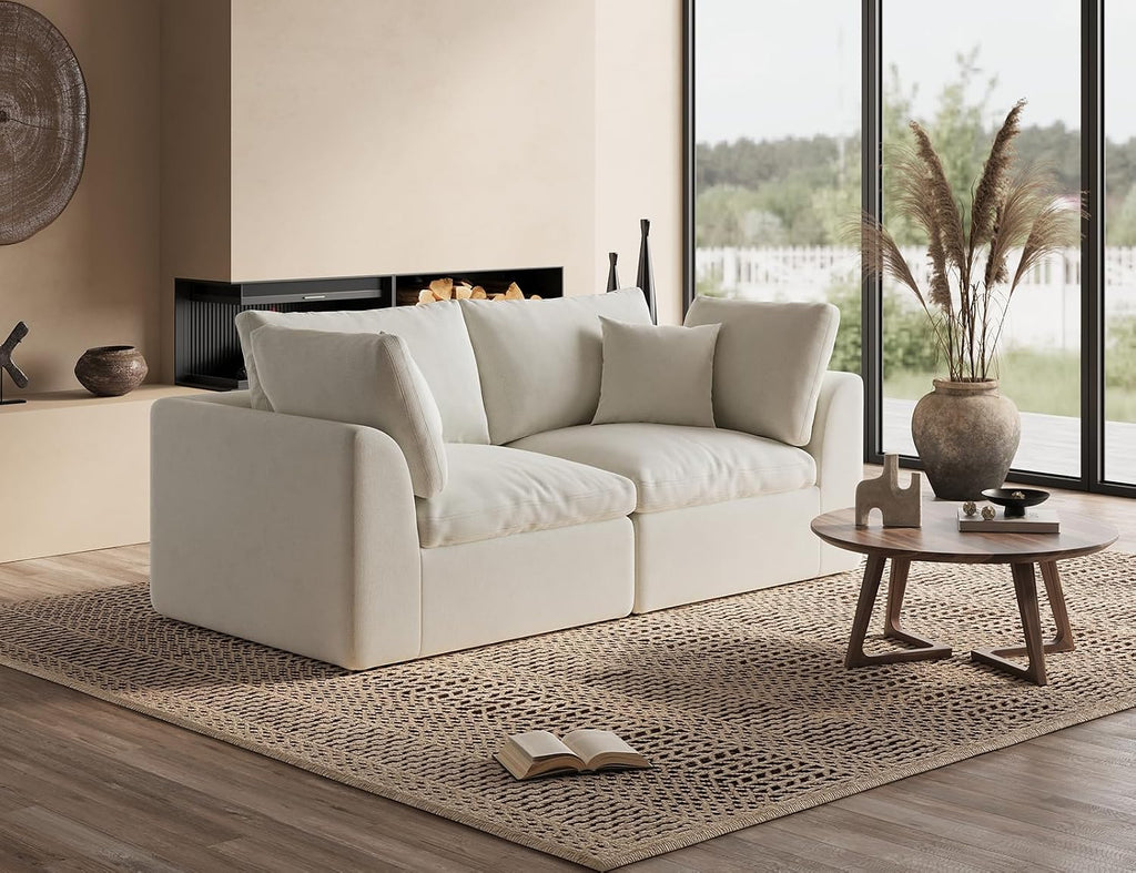 ohllob 78.9' Loveseat Sofa, Cloud Boneless Couches for Living Room, Modern Modular Sectional Sofa, Oversized, Warm White