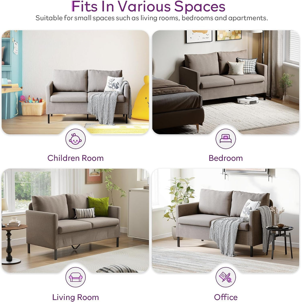 TYBOATLE Modern Small Loveseat Sofa Couch for Living Room, 51 Inch Upholstered 2-Seater Love Seats w/Iron Legs for Compact Small Space, Apartment, Bedroom, Dorm, Office (Beige)