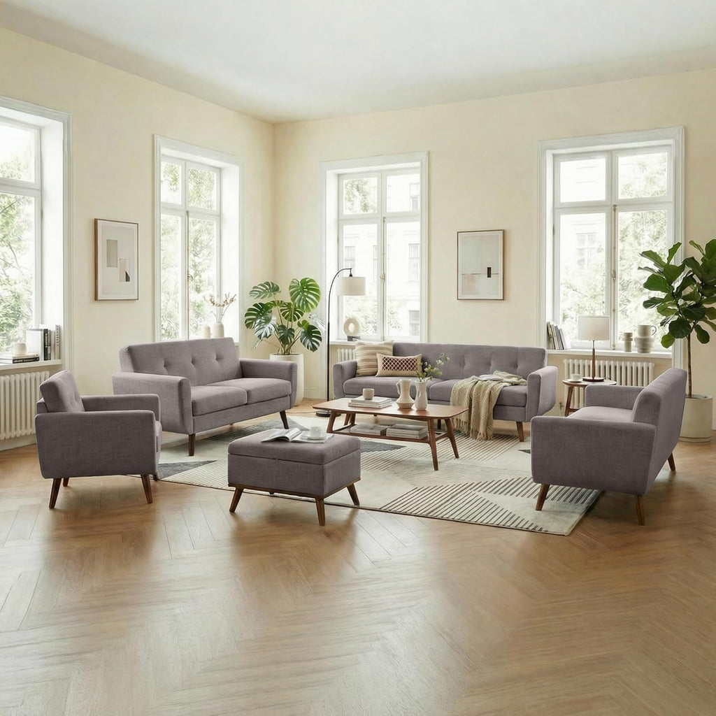 Tbfit 56' W Loveseat Sofa, Mid Century Modern Decor Love Seat Couches for Living Room, Button Tufted Upholstered Small Couch for Bedroom, Solid and Easy to Install Love Seats Furniture, Grey