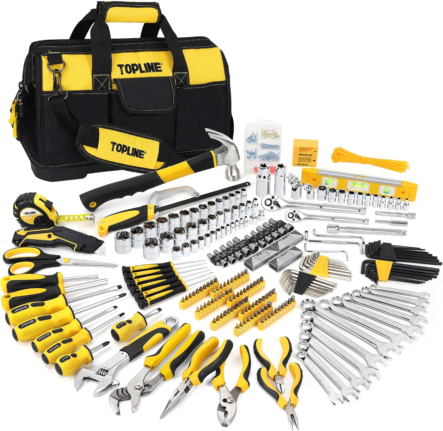 TOPLINE 467-Piece Household Home Tool Sets for Mechanics, 16-Inch Tool Bag with Heavy Duty Home Tool Kit Included, Tool Sets for Men, Tool Kits for Home General Maintenance, Basic Applications