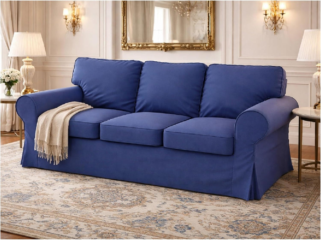 Premium Heavy Cotton Ektorp 3 Seat Sofa Cover Replacement Compatible with IKEA Ektorp Three Sofa Slipcover (Deep Blue)