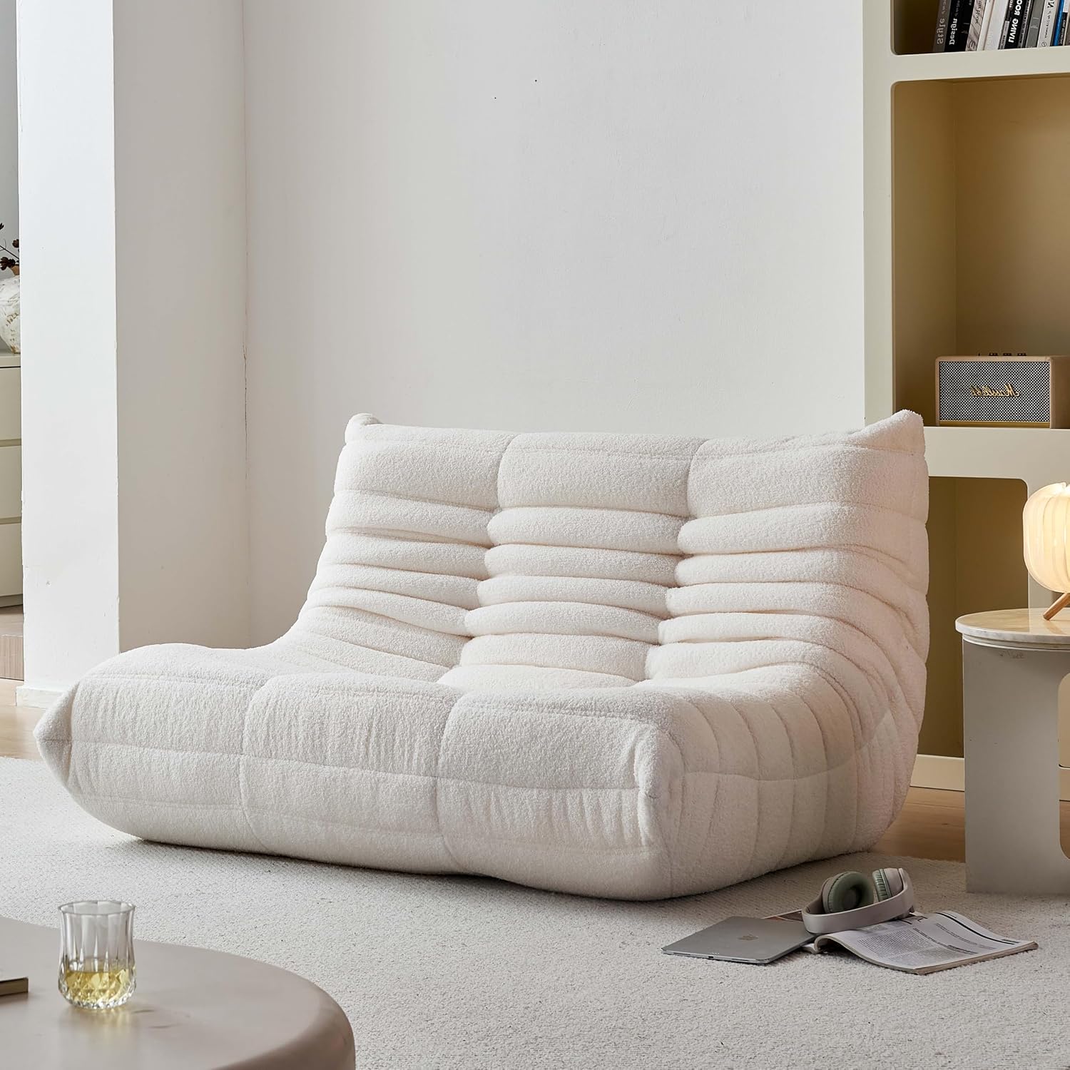 YVDNHP Bean Bag Chair for Adults, Oversized Loveseat Fireside Chair Comfy Bean Bag Couch, 2 Seater Lazy Sofa Couch Memory Foam Floor Chair Loveseat for Living Room, Bedroom Apartment Office (Beige)