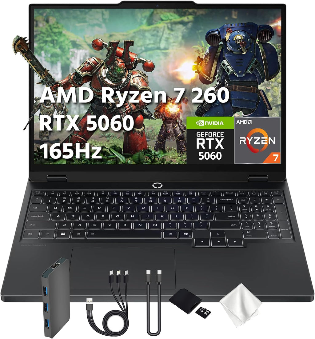 Lenovo Legion 5 15.1' WQXGA 165Hz OLED AI-Powered Gaming Laptop, AMD Ryzen 7 260, GeForce RTX 5060 GDDR7, 16GB DDR5, 512GB SSD, Backlit Keyboard, Wi-Fi, Win 11 Pro, Black, 1TB Docking Station Set