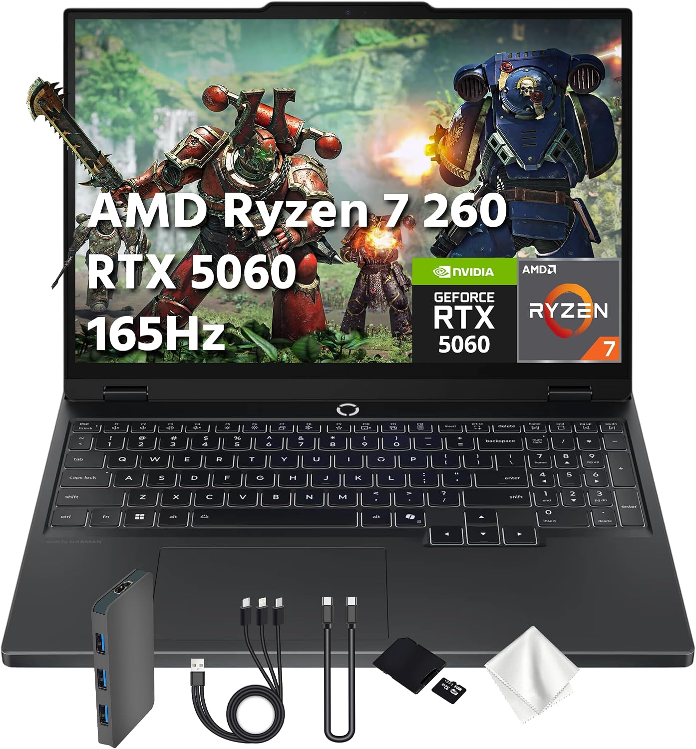 Lenovo Legion 5 15.1' WQXGA 165Hz OLED AI-Powered Gaming Laptop, AMD Ryzen 7 260, GeForce RTX 5060 GDDR7, 16GB DDR5, 512GB SSD, Backlit Keyboard, Wi-Fi, Win 11 Pro, Black, 1TB Docking Station Set