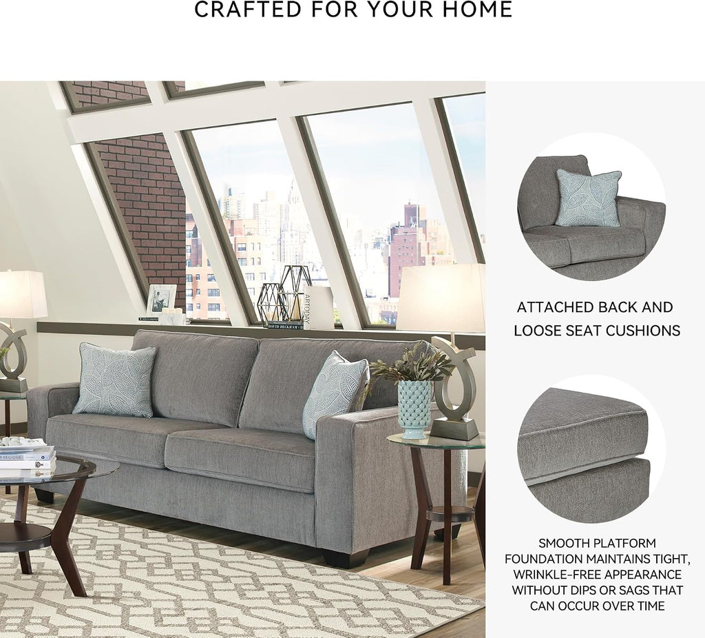 Signature Design by Ashley Altari Modern Sofa with 2 Accent Pillows, Light Gray