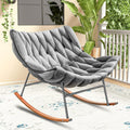 Outdoor Royal Rocking Chair, Velvet Papasan Rocking Chair – 30° Rocker, Outdoor Patio Egg Reclining Lounge Rocking Chair for Balcony Porch Patio, Braided Design
