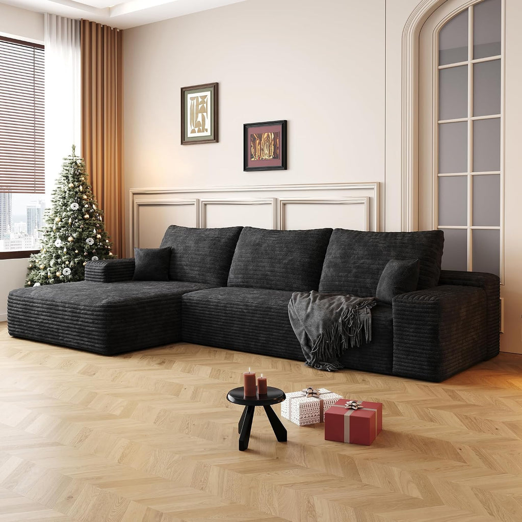 107 INCH Cloud Couch Oversized Modular Sectional Sofa, Fluffy Corduroy Upholstered Boneless Couches for Living Room, Wide & Deep Seat Corner Lounge Couches with Left Chaise,No Assembly Required