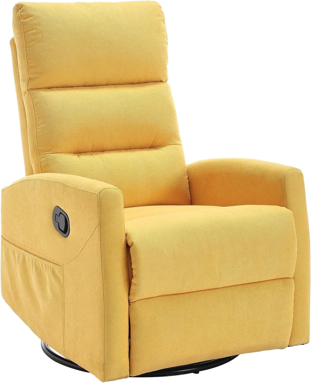 PELUMY Manual Recliner Chair, 360° Swivel Glider and Rocker Recliner with 155° Recline, Compact Fabric Recliner for Small Space, Nursery, Living Room, Bedroom, No Tools Assembly (Yellow)