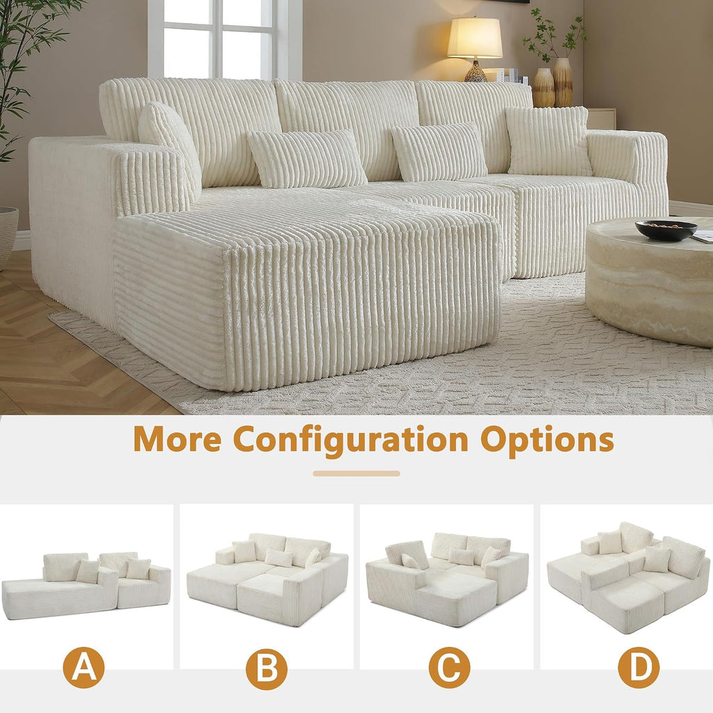 110' Modular Sectional Sofa, Cloud Sectional Couch with Deep Seat, Upholstered Boneless Couches for Living Room, Modern Modular L-Shape Sofa Couch with Chaise (Beige, 110' Left Facing Chaise)