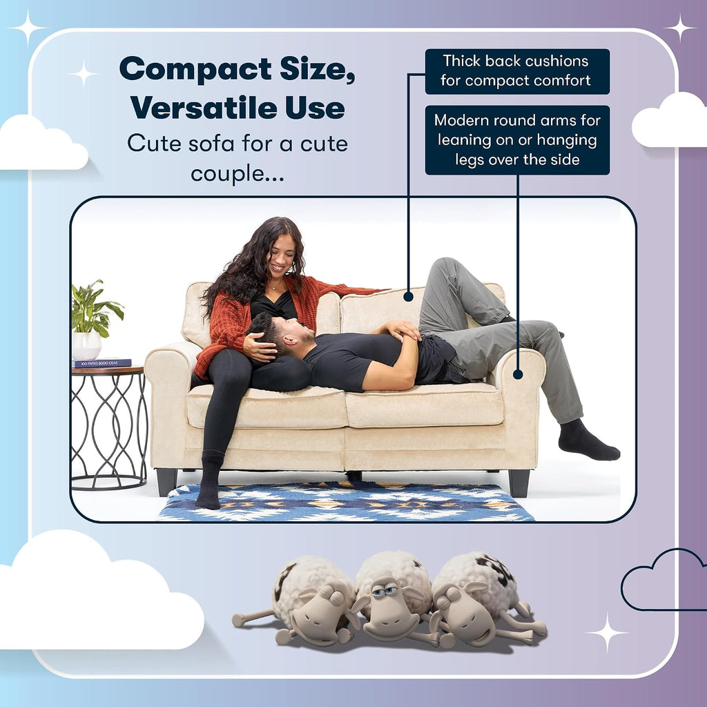 Serta Copenhagen Small Loveseat Sofa, 61 Inch Couch with Rolled Arms, Pocket Coil Seat Cushions, Removable Covers, Easy Care Polyester Upholstery for Living Room, Bedroom or Office, Buttercream