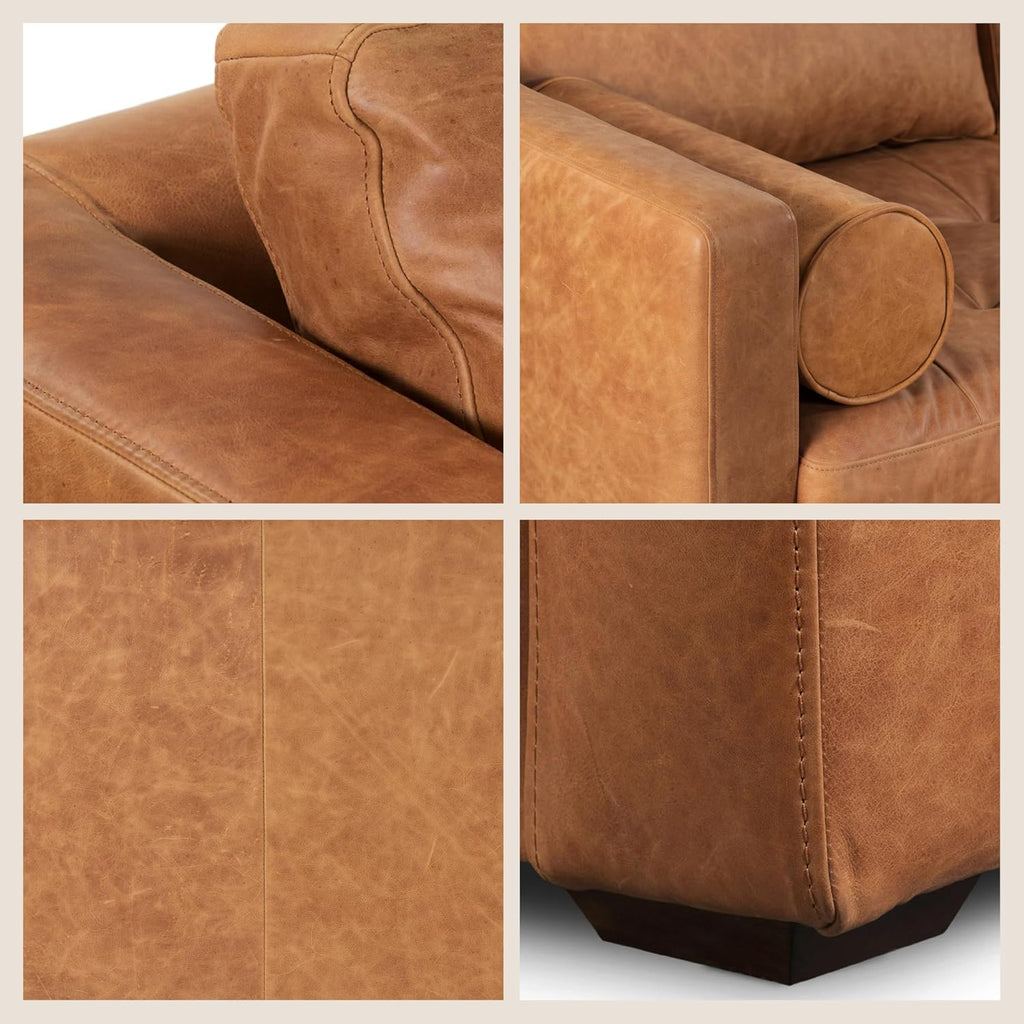 POLY & BARK Napa 82' Leather Pull‑Out Sleeper Sofa – Full‑Grain Italian Leather Upholstery,Tri‑Layer Mattress & Storage Console –Sophisticated Multi‑Functional Sofa Bed for Living Rooms & Guest Spaces