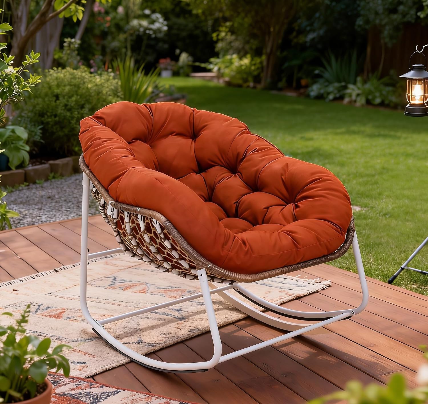 Modern Rocking Chair with Thick Cushion, Relaxing Chair with Metal Frame for Living Room, Bedroom, Outdoor and Indoor