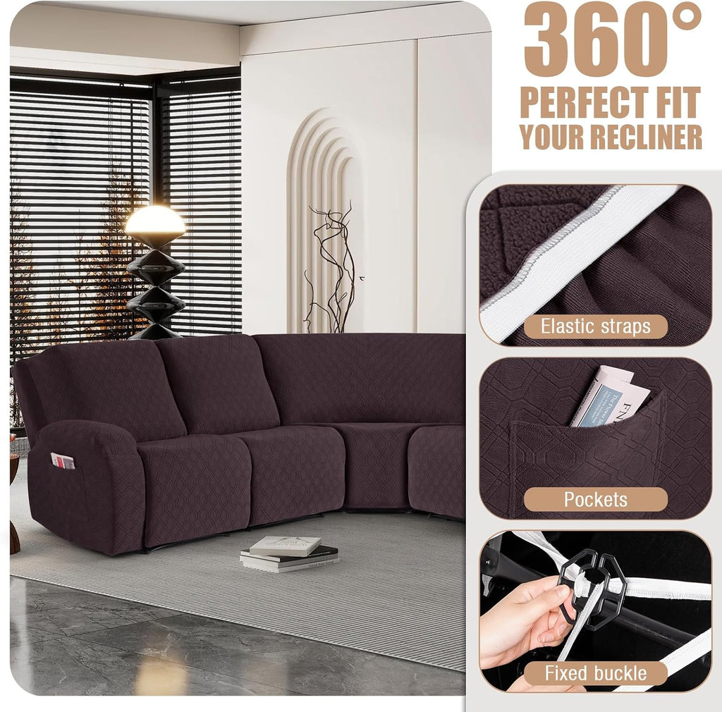 VANSOFY Extra Large Reclining Sectional Couch Covers, Washable 5-Piece Sofa Covers for L Shape Sectional Sofa Corner Seater, Thick, Soft Sofa Slipcovers (5 Seat Recliner Cover, Chocolate)